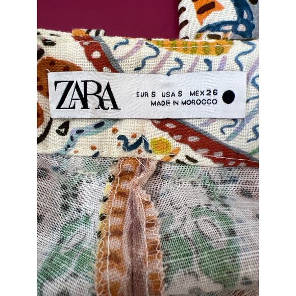 Zara Printed Linen Blend Set Blazer Flare Leg Pants Women's Small Multicolor - Picture 9 of 10